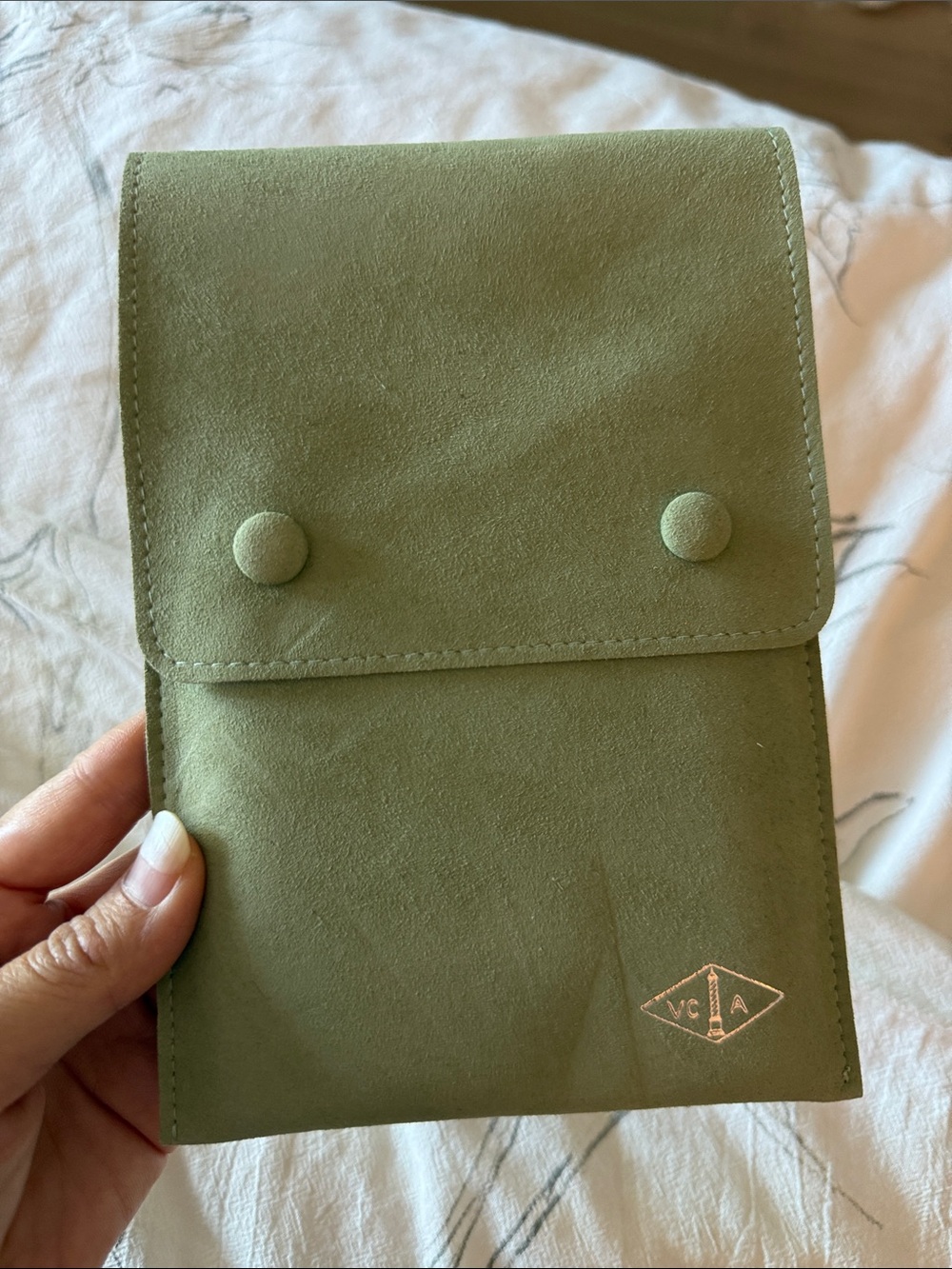 Van Cleef & Arpels Olive Green Suede Jewelry Pouch